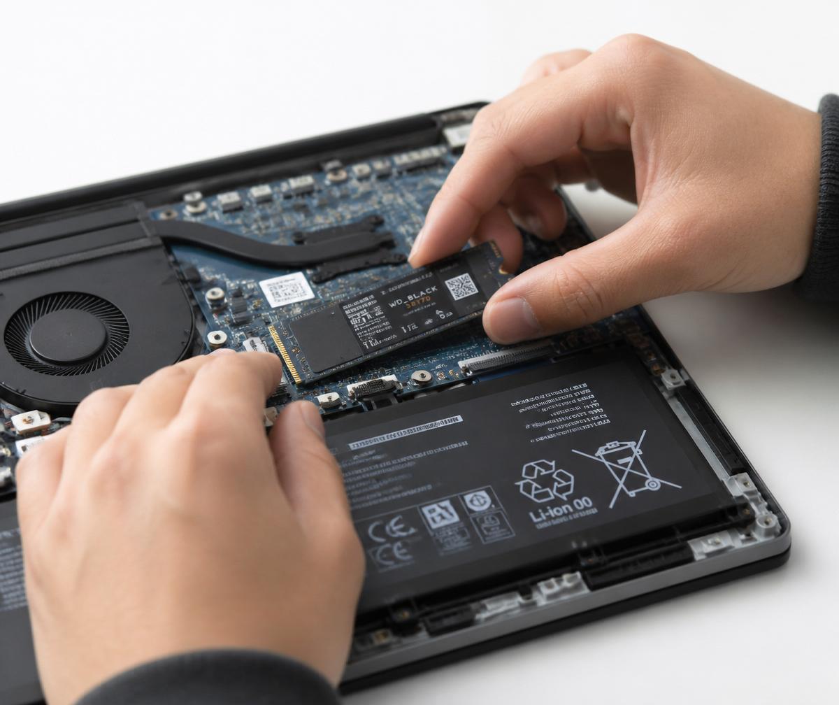 Installing an M.2 SSD into an open laptop